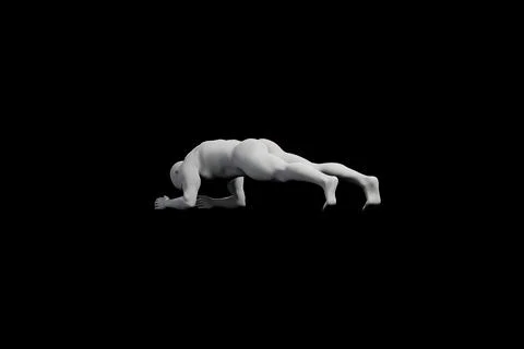 Figure model in plank pose on matte black studio background Stock Illustration