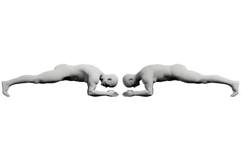 Figure model in plank pose on white studio background Illustrazione stock