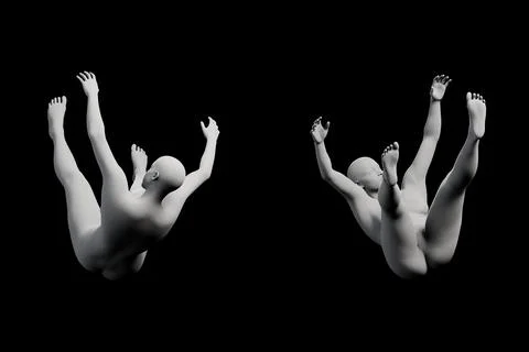 Figure model reaching in black studio Stock Illustration