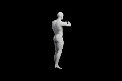 Figure model reaching confidently in black studio Stock Illustration