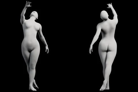 Figure model reaching confidently in black studio Stock Illustration