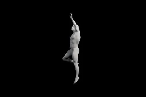 Figure model reaching contemplatively in black studio イラスト素材