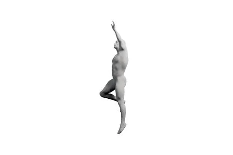 Figure model reaching contemplatively in white studio イラスト素材
