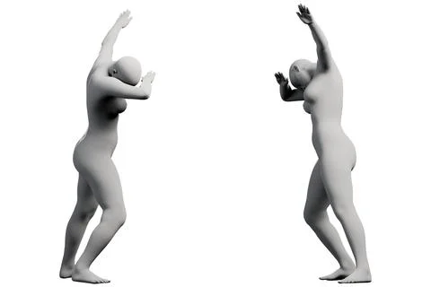Figure model reaching contemplatively in white studio Stock Illustration