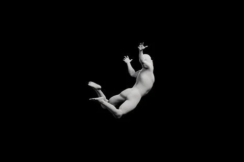 Figure model reaching out in contemplative pose against black Stock Illustration