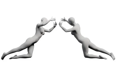Figure model reaching out in front and back views against black Stock Illustration