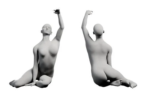 Figure model reaching powerful pose multiview collage Stock Illustration