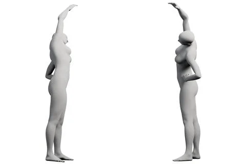 Figure model reaching in white studio Stockillustratie