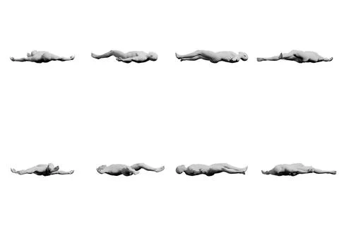 Figure model reclining multi-view collage with matte white background Stock Illustration