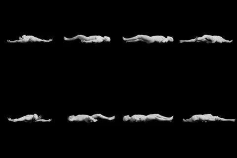 Figure model reclining multi-view collage with matte black background Stock Illustration