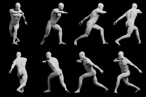 Figure model running multi-view collage Stock-Illustration