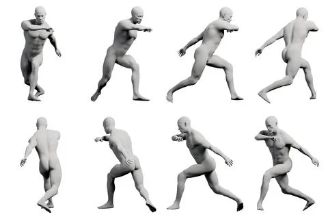 Figure model running multi-view collage Illustrazione stock