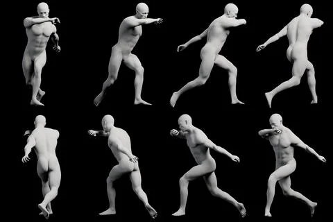 Figure model running multi-view collage Stock-Illustration
