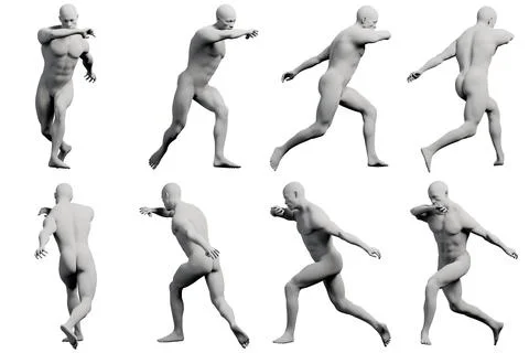 Figure model running multi-view collage Stock Illustration
