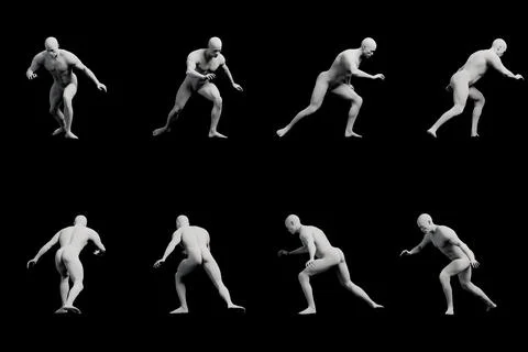 Figure model running multi-view collage Stock Illustration