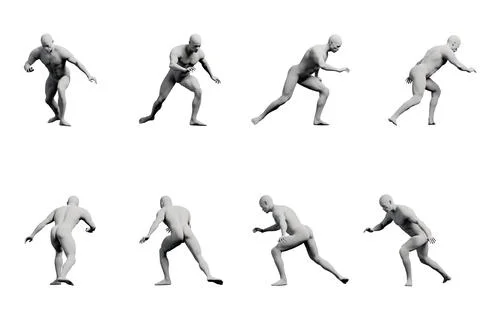 Figure model running multi-view collage Stock Illustration
