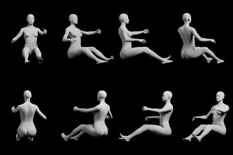 Figure model sitting in 8-view collage Stock Illustration