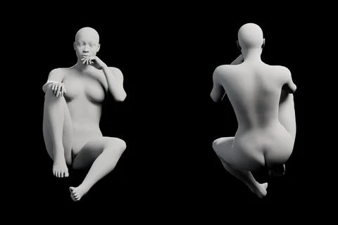 Figure model sitting contemplatively in a black studio Stock Illustration