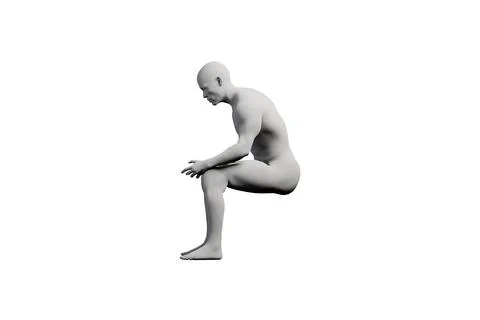 Figure model sitting contemplatively in matte white studio Stockillustratie
