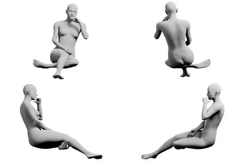 Figure model sitting contemplatively in a white studio Stock Illustration