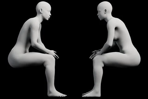 Figure model sitting multiview collage black studio Stockillustratie