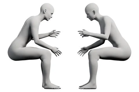 Figure model sitting multiview collage white studio Stockillustratie