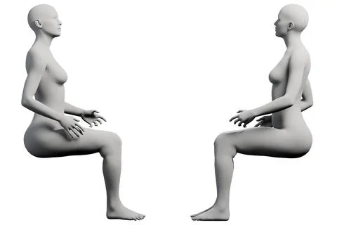 Figure model sitting in studio multiview collage Stockillustratie