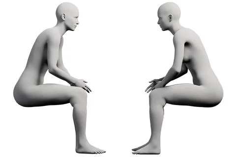 Figure model sitting in white studio Illustrazione stock