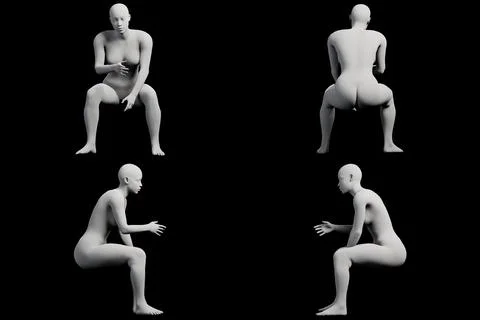 Figure model squatting in studio Stock Illustration