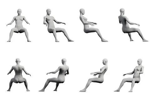 Figure model squatting in studio Stock Illustration