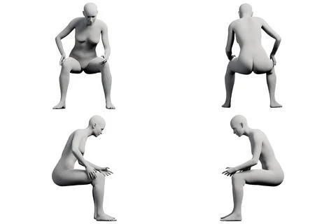 Figure model squatting in studio Stock Illustration