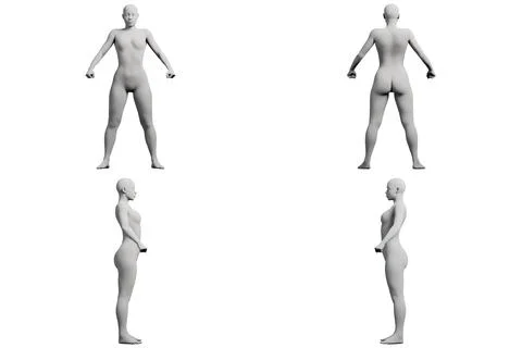 Figure model standing in 4-view collage Stock Illustration