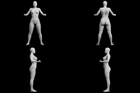 Figure model standing in 4-view collage Stock Illustration