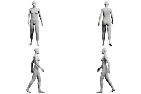 Figure model standing in a 4-view collage Stock Illustration