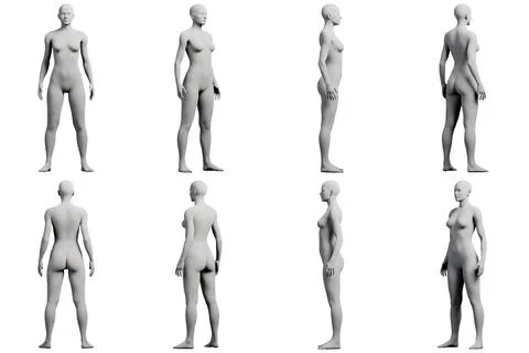 Figure model standing in 8-view collage Stock Illustration