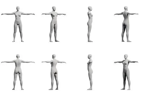 Figure model standing in 8-view collage Stock Illustration