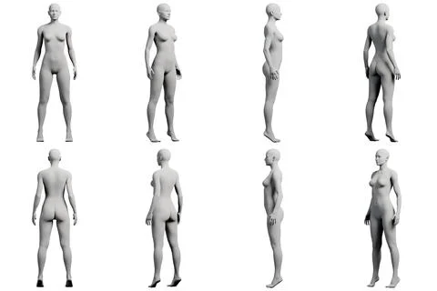 Figure model standing 8-view collage Stock Illustration