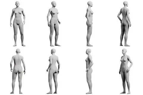 Figure model standing in 8-view collage Stock Illustration
