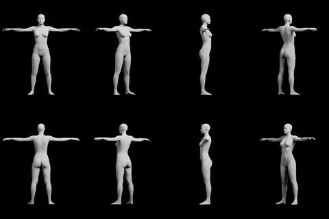 Figure model standing in 8-view collage Stock Illustration