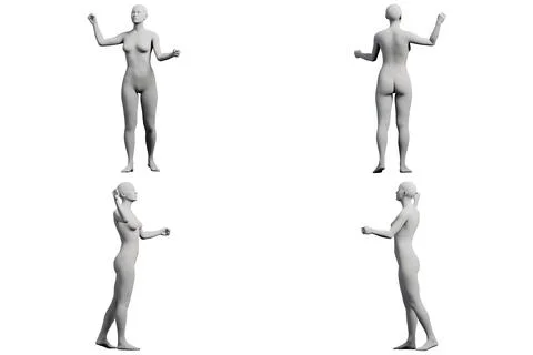 Figure model standing with arms outstretched in a white studio 스톡 일러스트
