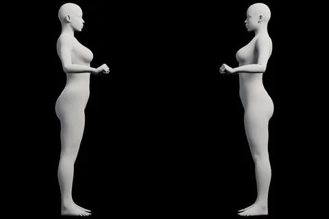 Figure model standing in black studio Stock Illustration