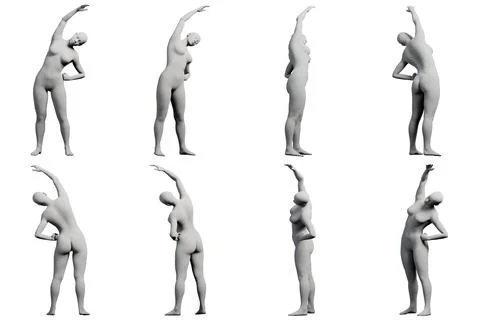 Figure model stretching in white studio Stock Illustration