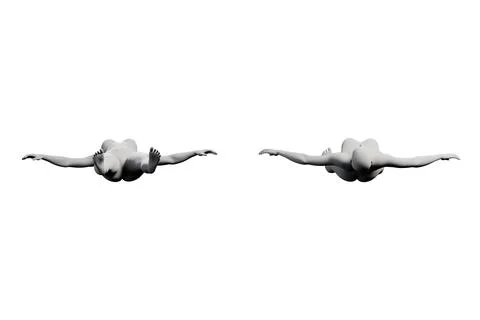 Figure model swimming front and back in white studio Stock Illustration