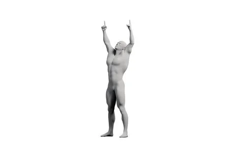 Figure model in victory pose against black studio background Stock Illustration