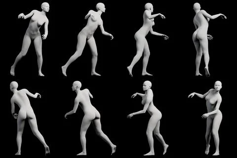 Figure model walking in black studio Stock Illustration