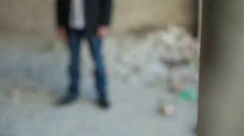 Figure offended men to commit suicide on the ruins Stock Footage 43595411