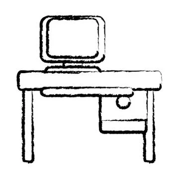 Figure office with computer technology and wood desk Stock Illustration