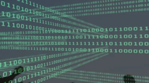 Figure raising arm splitting binary grid revealing soccer players racing and Stock Footage 316339416