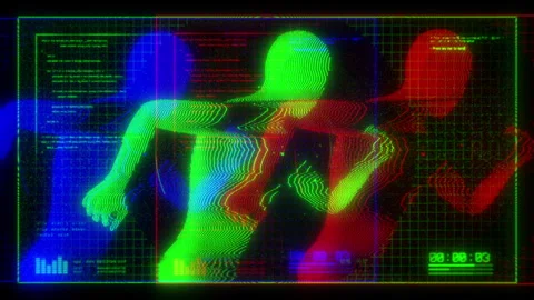 Figure Running RBG Digital Screen Stock Footage 263731763