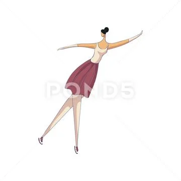 Figure skater girl in a burgundy costume hand to the side. Vector illustration Stock Illustration